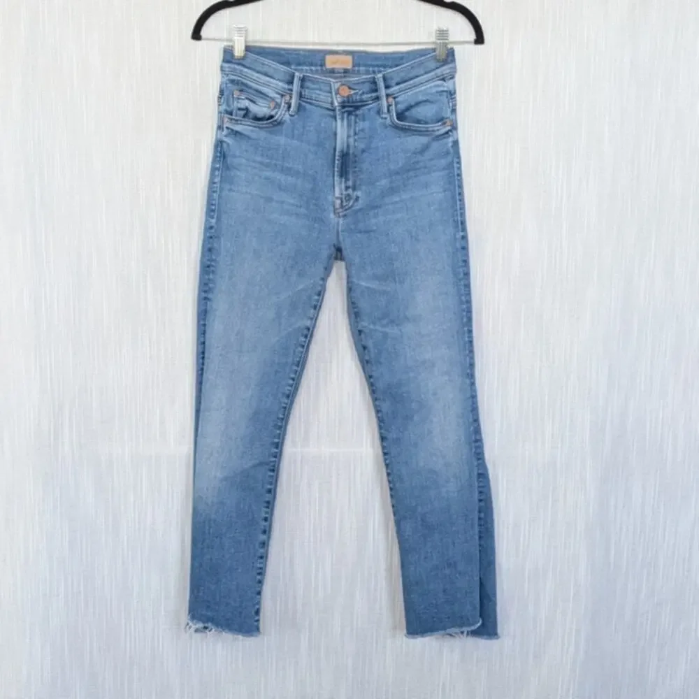 Mother Insider Crop Step Fray Jeans Womens 27 Out of the Blue Denim Bootcut